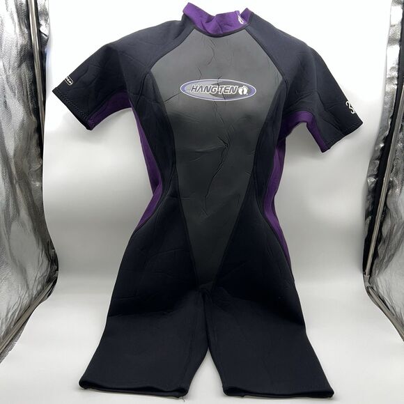 Hang Ten Womens Wetsuit Short Sleeve/Shorts Bodysuit Size L Black Purple 3x2mm - Picture 1 of 12
